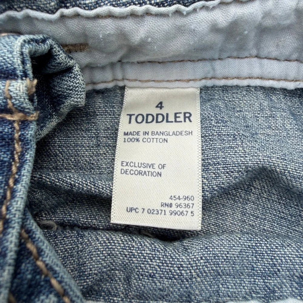 OshKosh B'gosh Toddler Girls Denim Overall Jumper Dress Size 4 Ruffle Heart